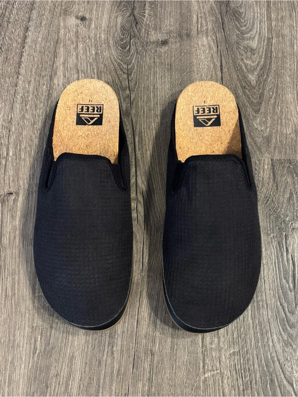Reef Cushion Homey Midnight Black Slip-on Loafer Slippers Cork Insole Mens Sz 12